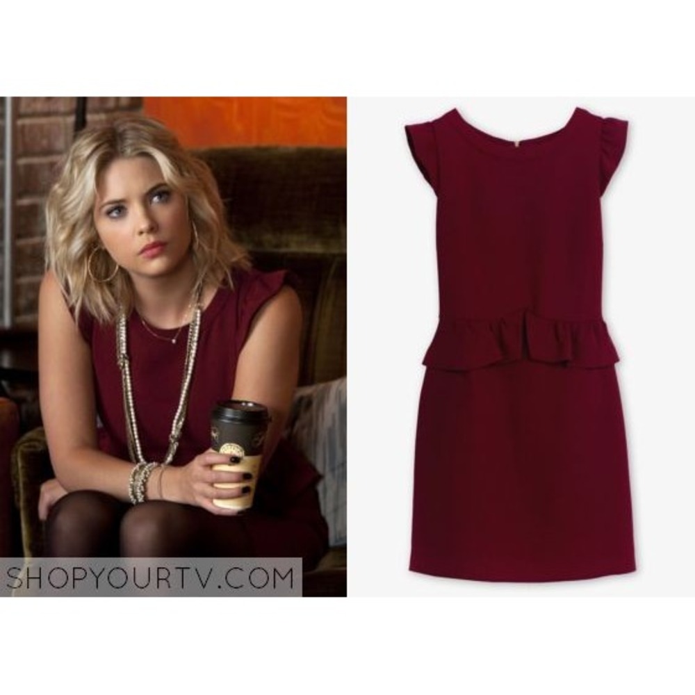 Sandro Peplum Dress Women‎ Size 1 Burgundy Ruffle Cap Sleeve PLL Ashley Benson